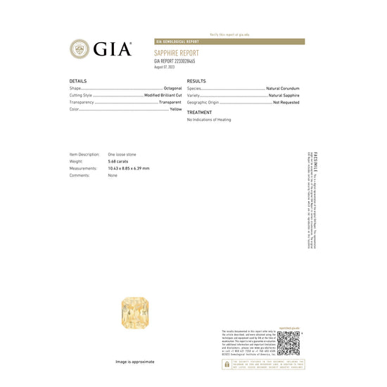 Natural Yellow Sapphire 5.68 Carats With GIA Report