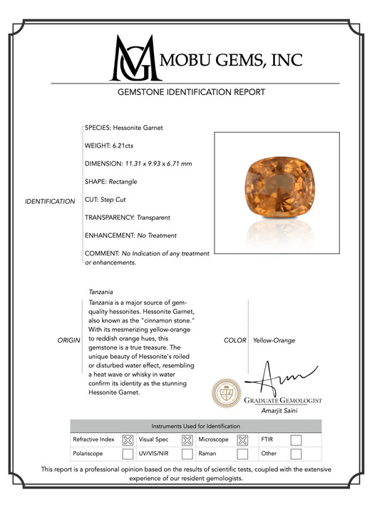 Natural Hessonite Garnet 6.21 Carats