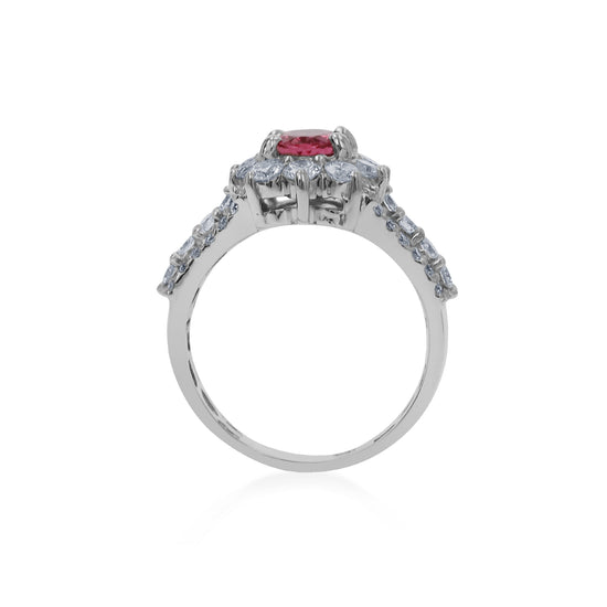Natural Hot Pink Spinel and Diamond Ring