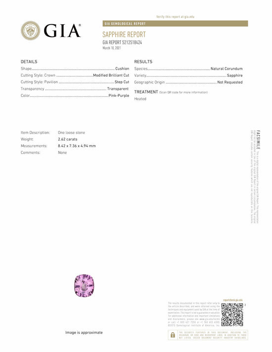 Natural Pink Purple Sapphire 2.62 Carats With GIA Report