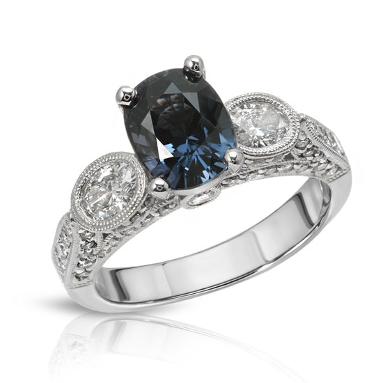Natural Blue Spinel 1.98 Carats Set in 18k White Gold Ring With Diamonds