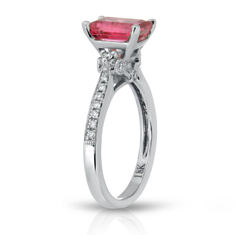 Natural Neon Mahenge Tanzanian Spinel 1.75 Carats Set in 18K White Gold Ring with Diamonds