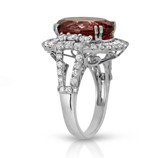 Natural Peach Mahenge Spinel 12.93 Carats Set in 18K White Gold Ring with Diamond