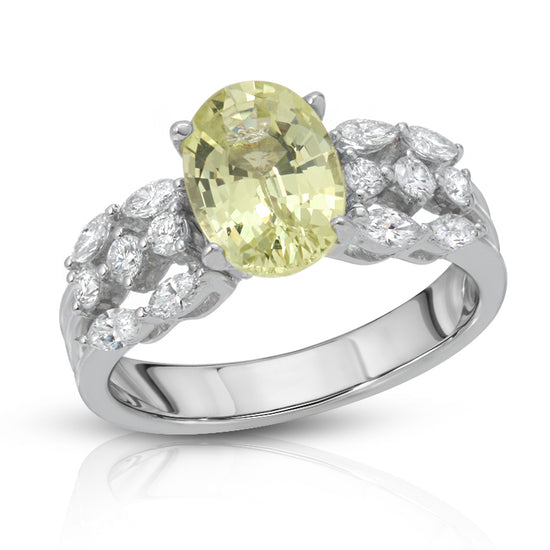 Natural Chrysoberyl 2.05 Carats Set in 18K White Gold Ring With Diamonds