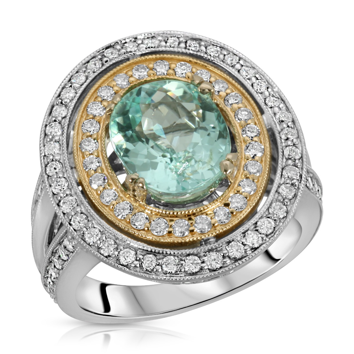 Natural Paraiba Tourmaline 2.89 Carats Set in 14K White Gold and Yellow Gold Ring With Diamonds GIA Report
