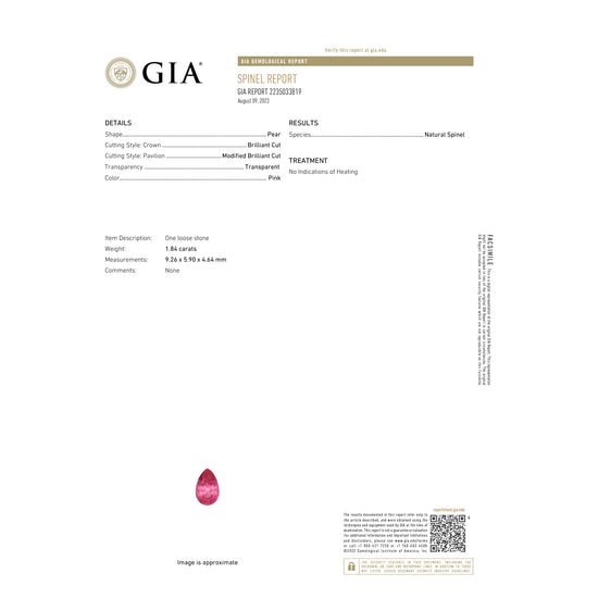Natural Mahenge Pink Spinel 1.84cts With GIA Report