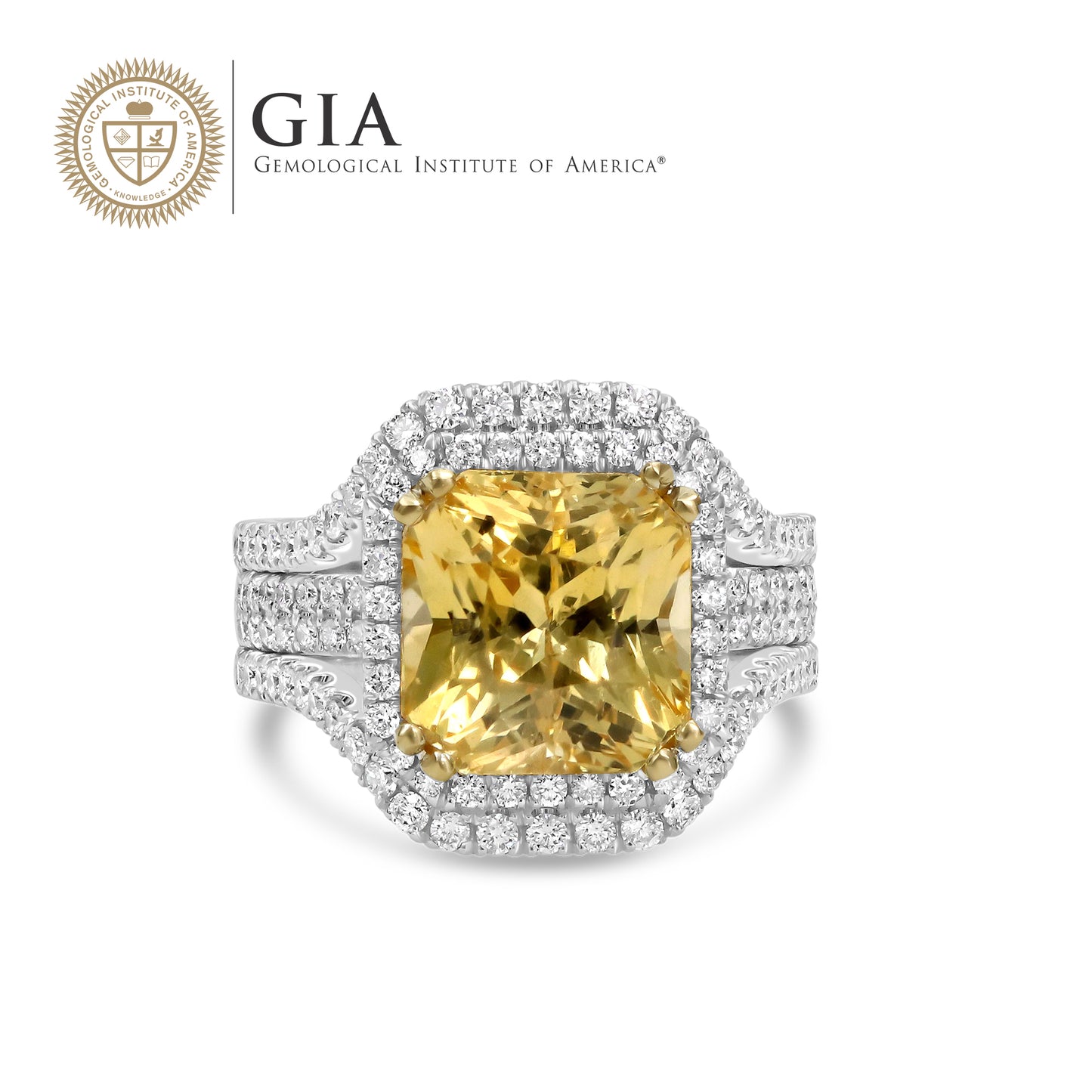 Natural 7.52 Carats Unheated Yellow Sapphire And Diamond ring
