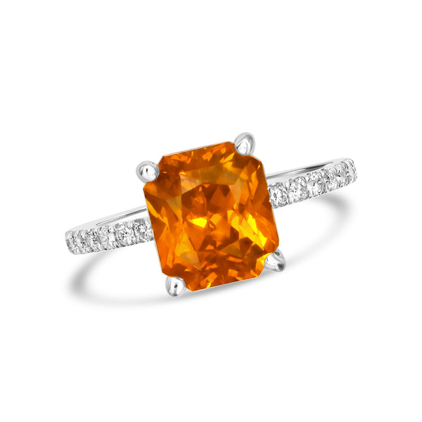 Natural 4.02 Carats Orange Sapphire and Diamond Ring