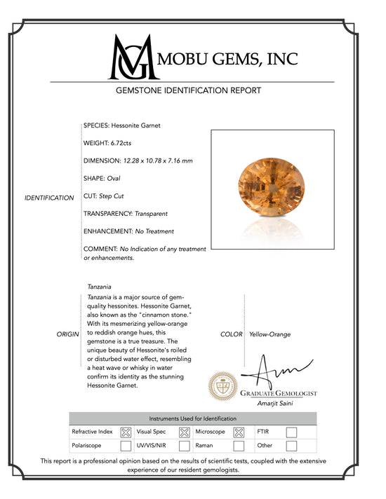Natural Hessonite Garnet 6.72 Carats