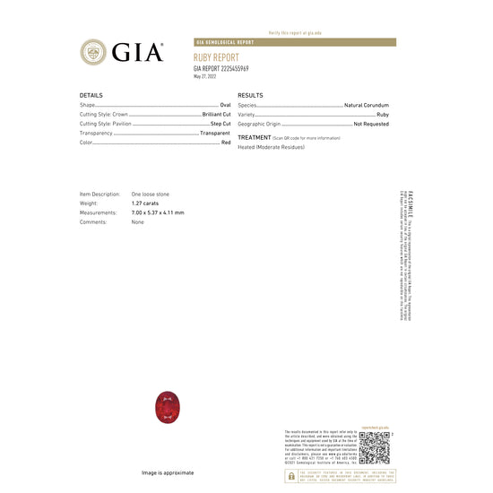 Natural Ruby 1.27 Carats With GIA Report