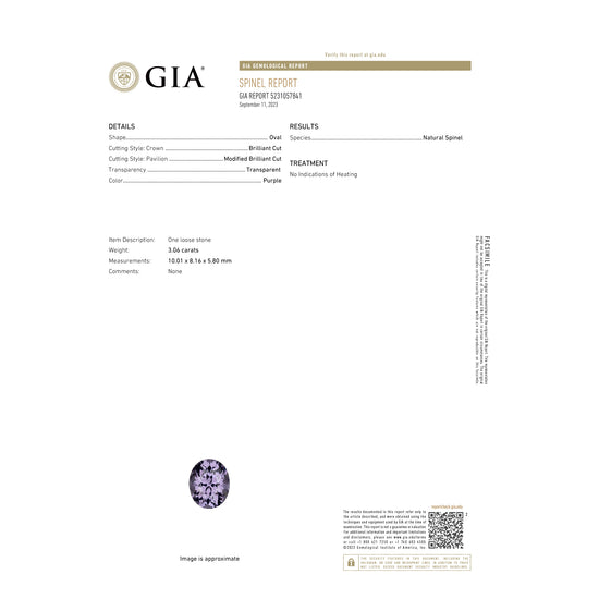 Natural Purple Spinel 3.06 Carats with GIA Report
