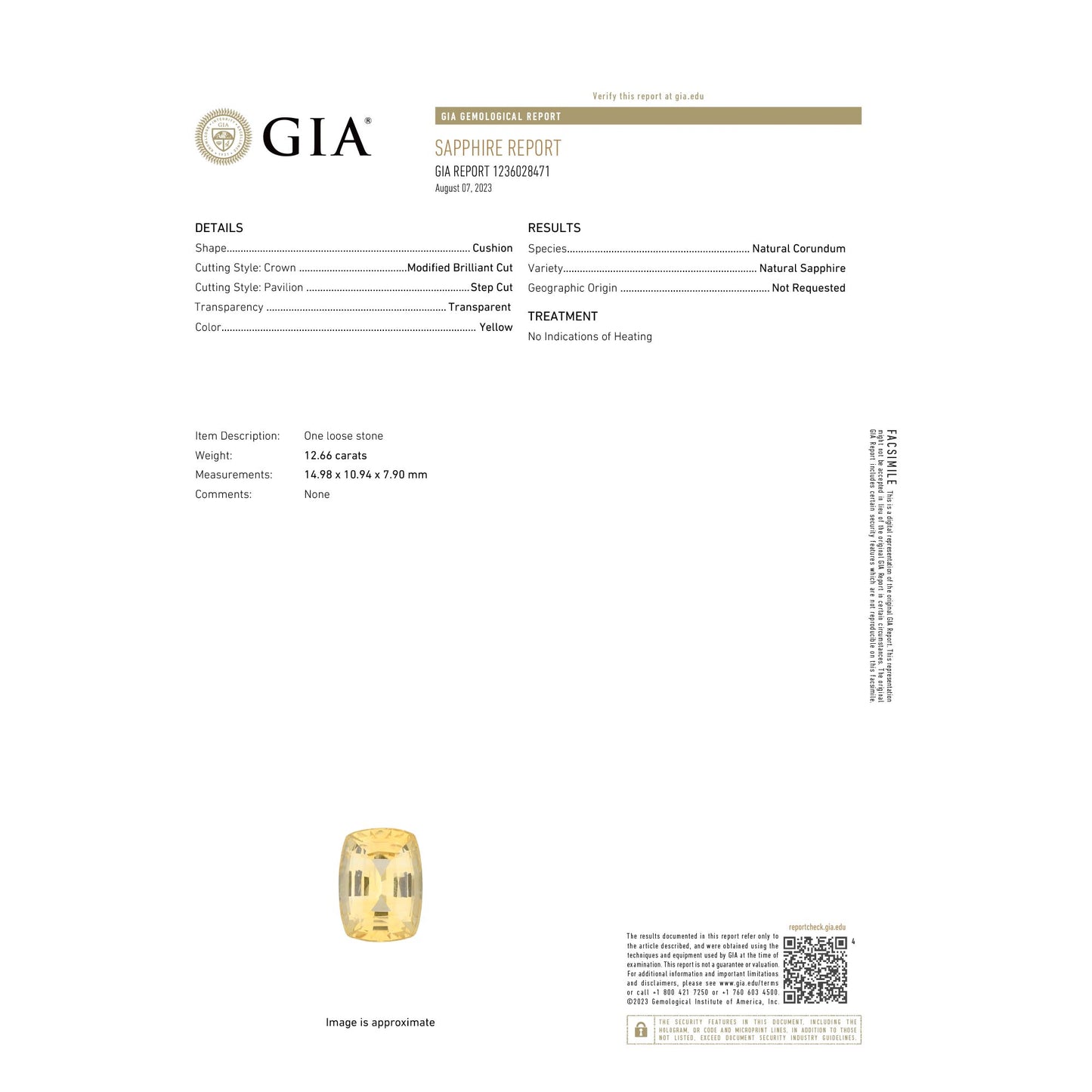 Load image into Gallery viewer, Natural Yellow Sapphire 12.66 Carats With GIA Report
