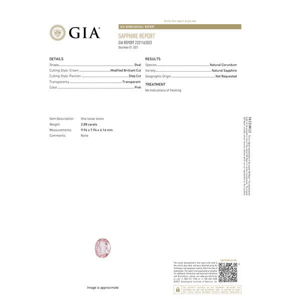 Natural Unheated Pink Sapphire 2.88 Carats With GIA Report