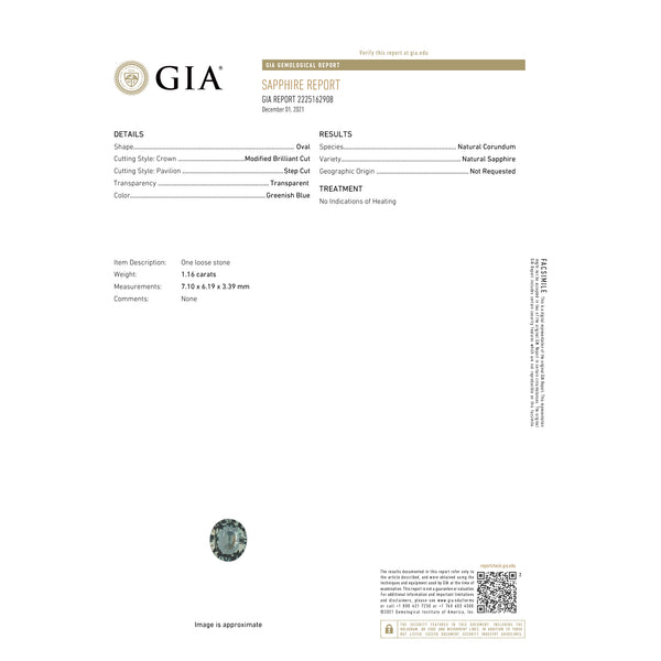 Natural Unheated Green Blue Sapphire 1.16 Carats With GIA Report