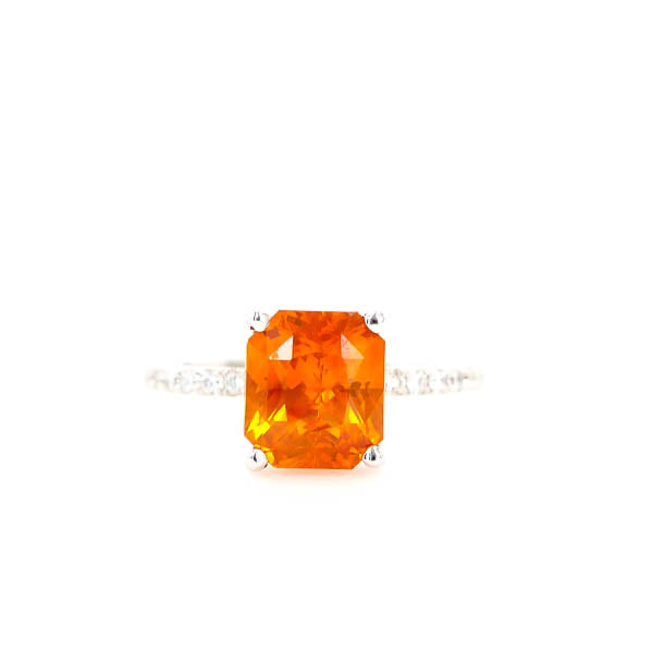 Natural 4.02 Carats Orange Sapphire and Diamond Ring