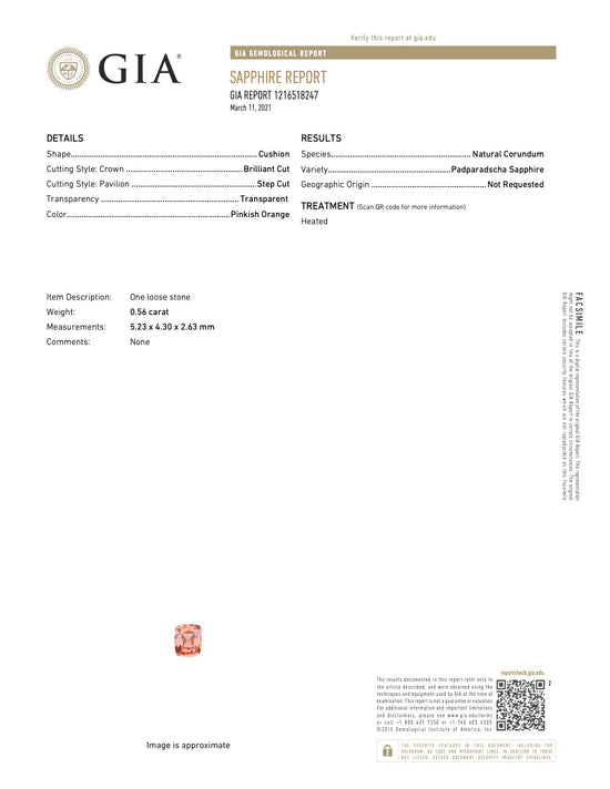 Natural Padparadscha Sapphire 0.56 Carats with GIA Report
