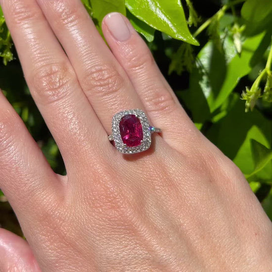 Load and play video in Gallery viewer, Natural Tanzanian Red Spinel set in 18K White Gold
