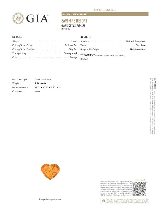 Natural Orange Sapphire 9.56 Carats With GIA Report
