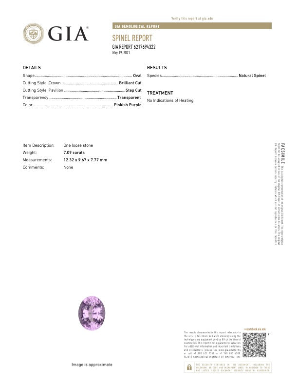 Natural Unheated Pinkish Purple Spinel 7.09 Carats With GIA Report