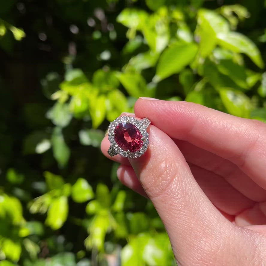 Load and play video in Gallery viewer, Natural Tanzanian Orange Brown Spinel 4.36 Carats set in 18K White Gold
