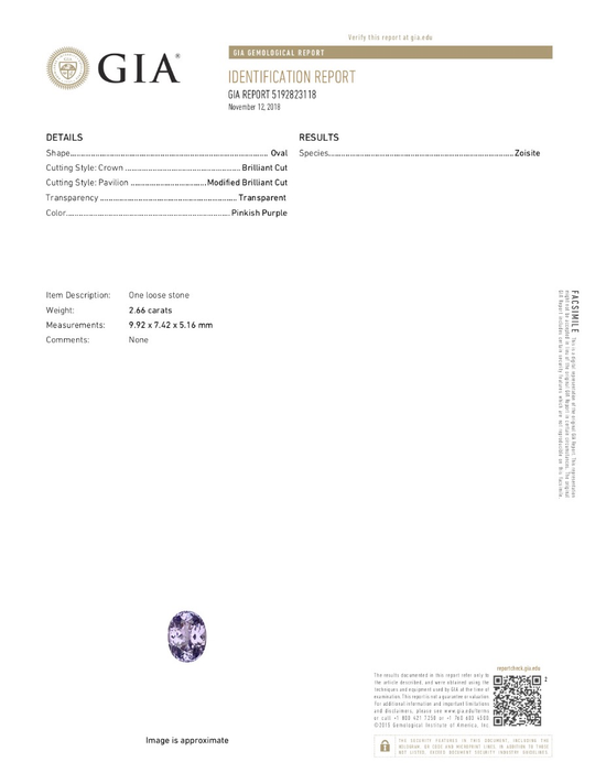 Natural Unheated Purple Zoisite Oval Shape 2.66 Carats With GIA Report