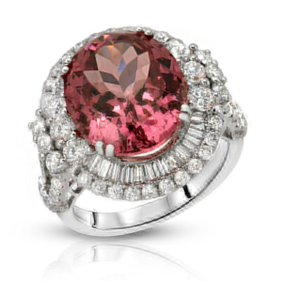 Load image into Gallery viewer, Natural Peach Mahenge Spinel 12.93 Carats Set in 18K White Gold Ring with Diamond
