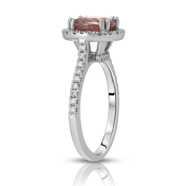 Natural Unheated Srilanka Padparadscha Sapphire 2.12 Carats set in 18K White Gold Ring with Diamonds GRS Report