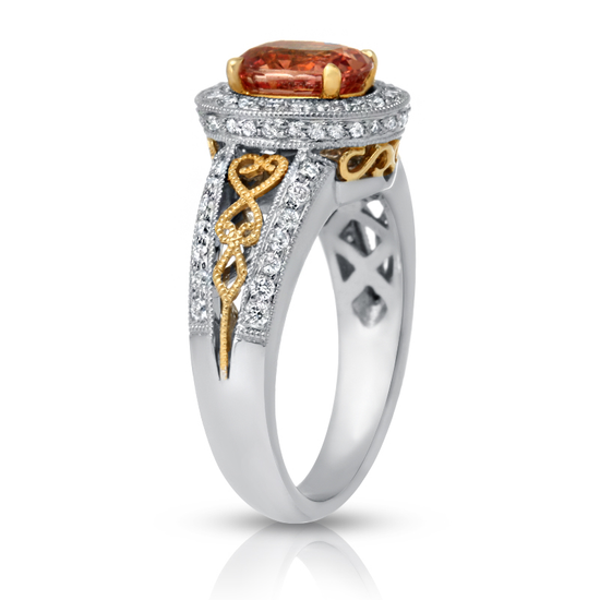 Natural Padparadscha Sapphire 1.51 carats Set in 18K White and Yellow Gold Ring with Diamonds