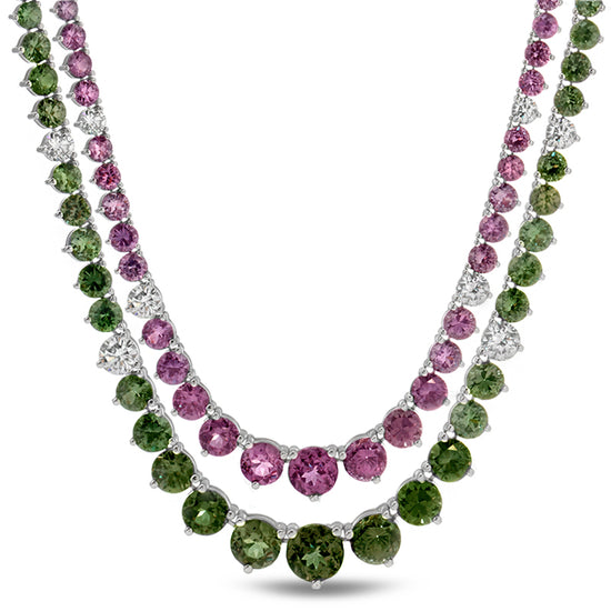 Natural Color Change Garnet 20.40 Carats Set in 18K White Gold and Diamond Necklace