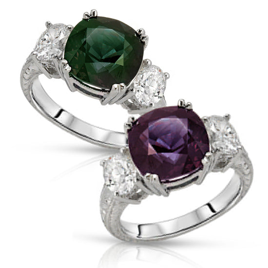 Load image into Gallery viewer, Natural Color Change Garnet 6.79 Carats Set in 18K White Gold Ring with Diamonds
