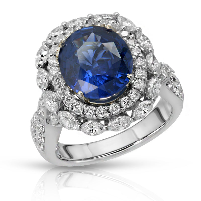 Load image into Gallery viewer, Natural Blue Sapphire 4.43 Carats Set in 18K White Gold and Diamond Ring
