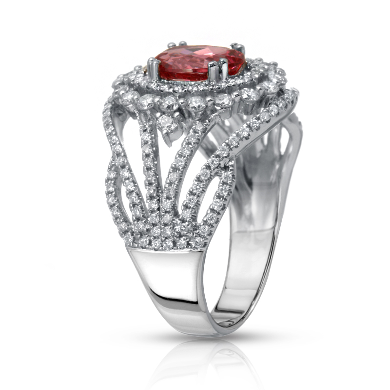 Natural Neon Mahenge Tanzanian Spinel 1.43 Carats set in 14K White Gold Ring with Diamonds