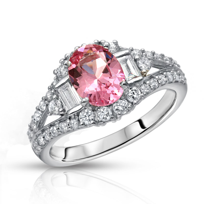 Natural Neon Tanzanian Mahenge Spinel 1.47 carats set in 14K White Gold Ring with Diamonds