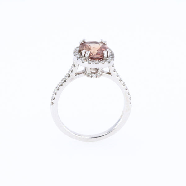 Natural Unheated Srilanka Padparadscha Sapphire 2.12 Carats set in 18K White Gold Ring with Diamonds GRS Report